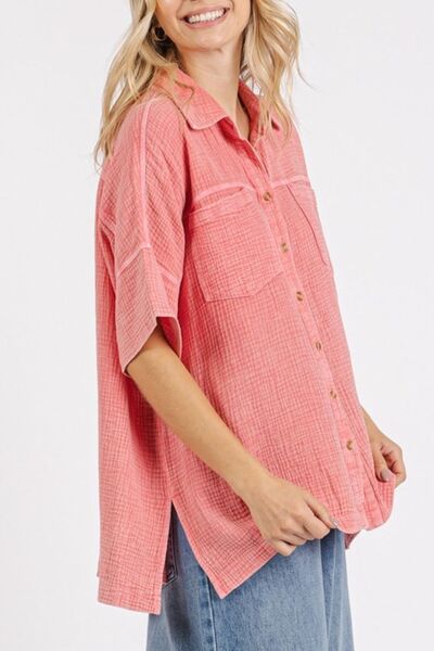 Mittoshop Cotton Shirt Mineral Wash Gauze Oversized Short Sleeve Deep Coral 4d0904c1-1152-4618-8301-a90bfa92cba6-Min Trendsi
