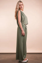 VERY J Outfit Set Olive Woven Top & High Waisted Pants Pocketed 2 Pcs 4d0b82e468b949f49ac66a264c2031c9-Max-Origin Trendsi