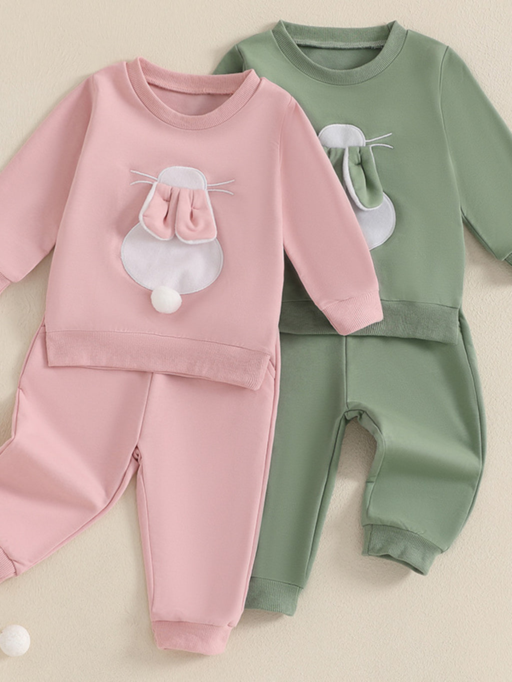 Children's Bunny Applique Two-Piece Top and Pants Outfit Set