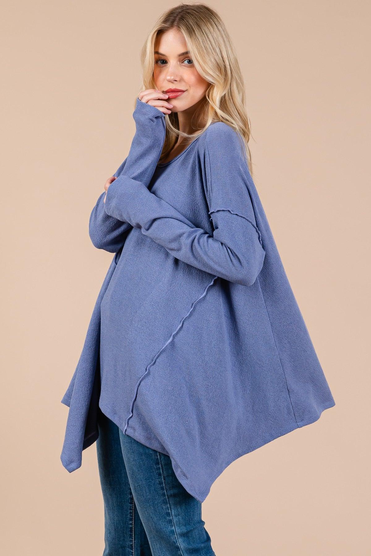 Ces Femme Top Oversized Asymmetrical Long Sleeve Blouse