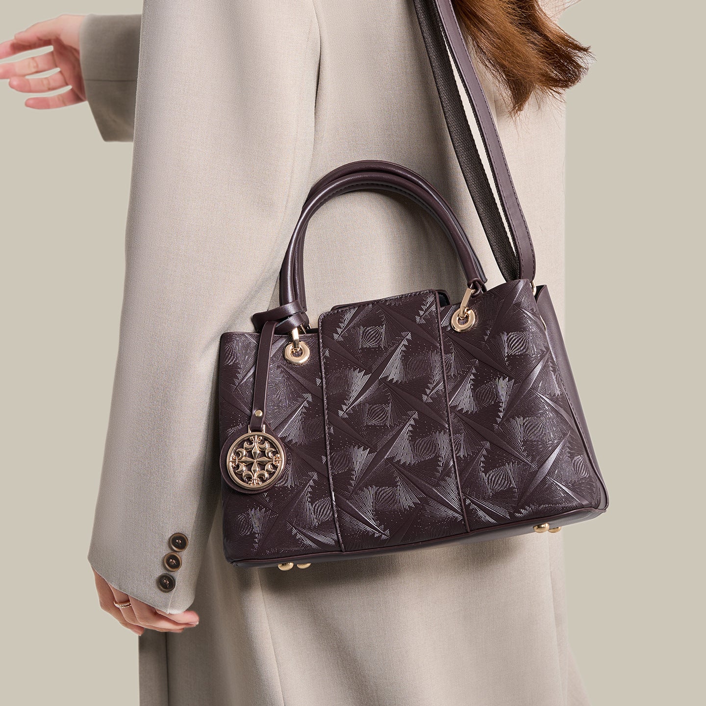 Embossed Pattern PU Leather Medium Top Handle Handbag