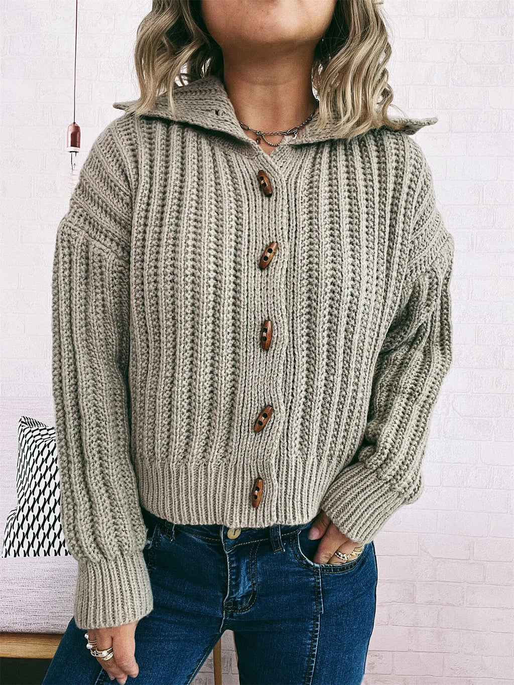 Women's Cardigan Button Up Collared Long Sleeve Knitwear