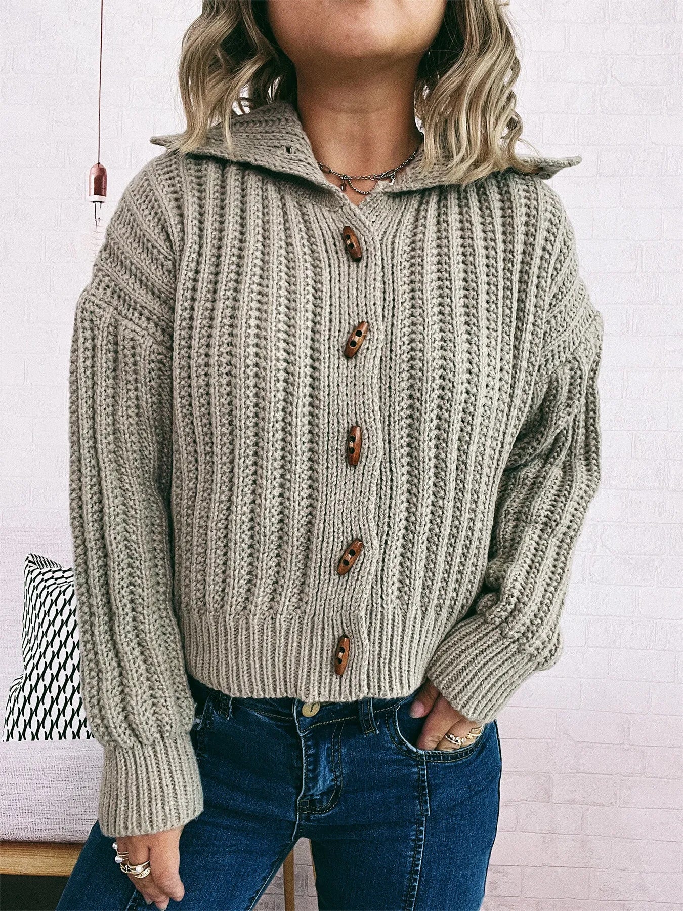 Women's Cardigan Button Up Collared Long Sleeve Knitwear