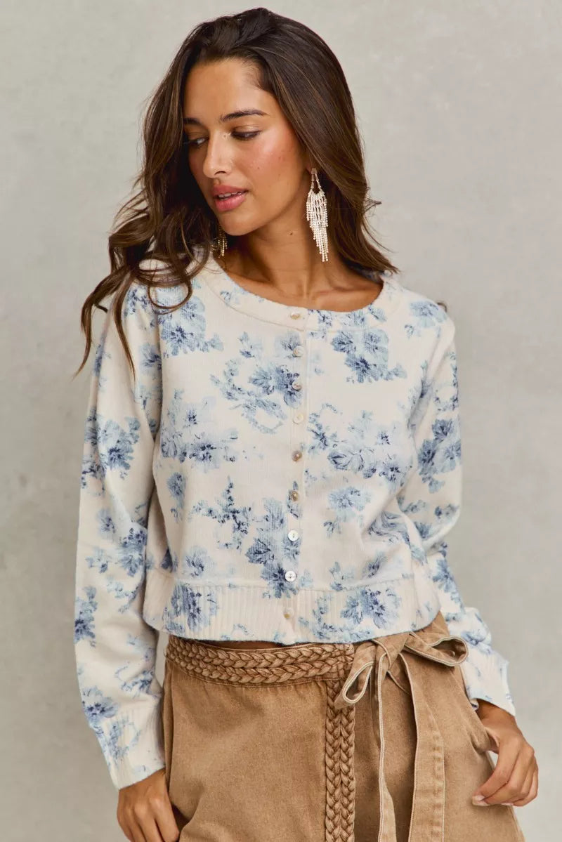 SO ME Vintage Floral Print Button Down Sweater Cardigan 4d3b472bfa8a47da94d61d81abd08048-Max-Origin Trendsi