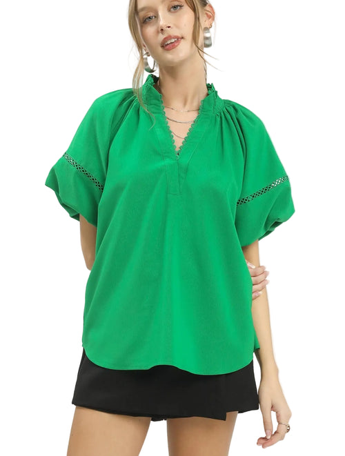 Umgee Lace Trim Peasant Top