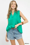 Umgee Sleeveless Textured Notch Neck Top