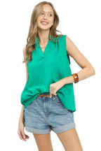 Umgee Sleeveless Textured Notch Neck Top