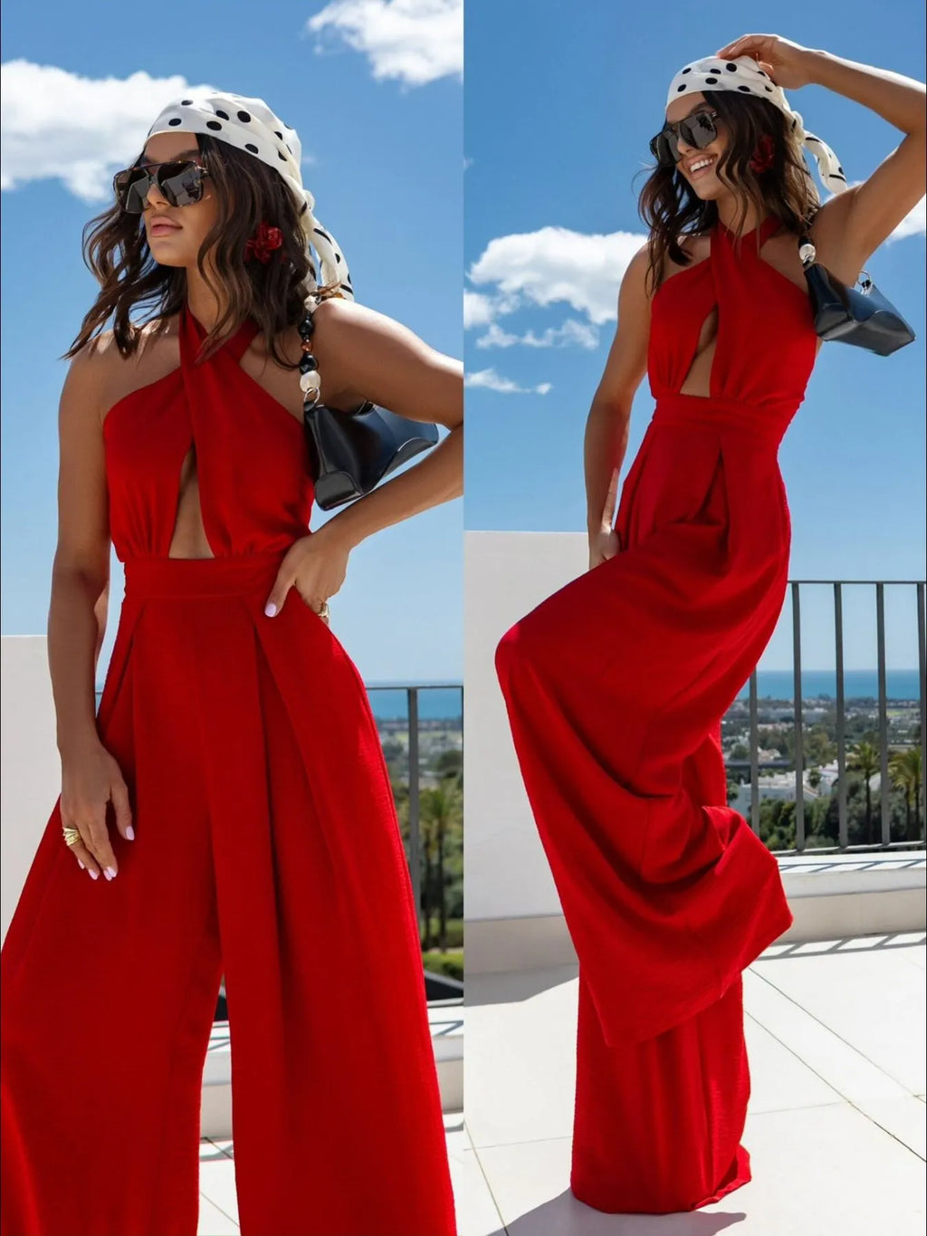 Women's Jumpsuit Wide Leg Cutout Halter Neck Backless Zipper Overall Red 4d6de1fc-2744-4b92-89bd-5c924b81e4d9-Max-Origin Trendsi
