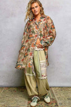 POL Metal Button Down Floral Long Sleeve Shirt