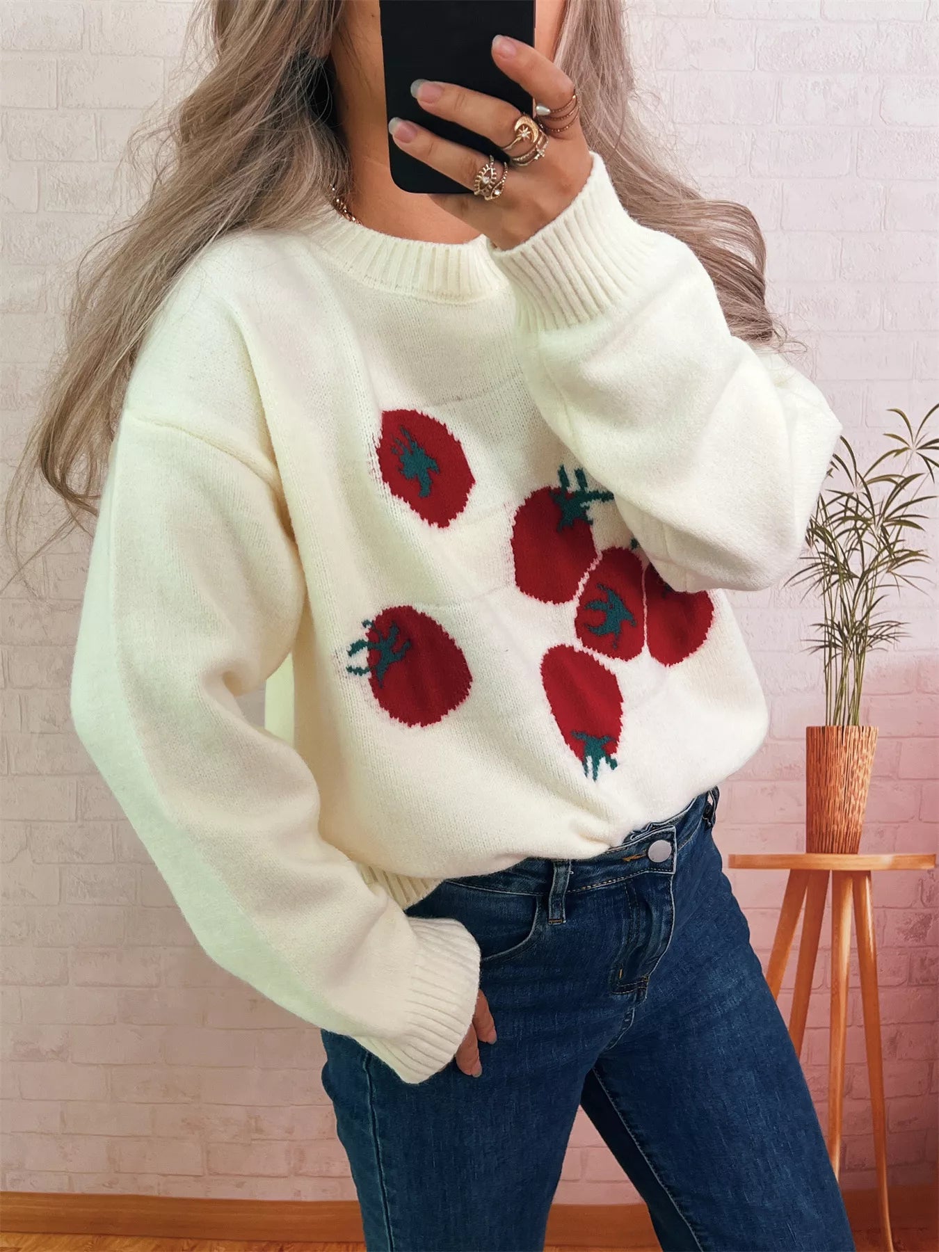 Women's Sweater Persimmon Round Neck Long Sleeve Pullover 4d77c350623841baa2b0c92ec0a30c91-Max-Origin Trendsi