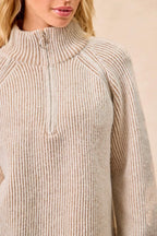 BiBi Womens Knit Top Taupe Two Tone Rib Texured with Zip Up Collared Sweater 4d786aa57ef64fabaa7f5bdc853d8082-Max-Origin Trendsi