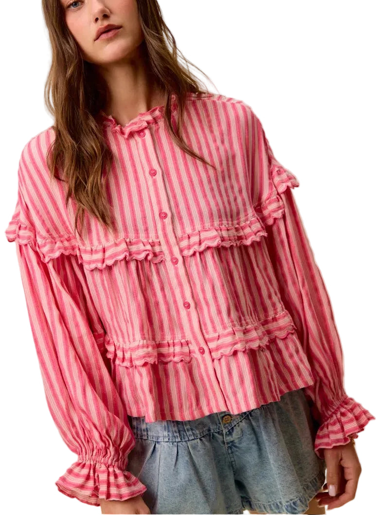 SO ME Variegated Stripe Reversible Flowy Boho Blouse
