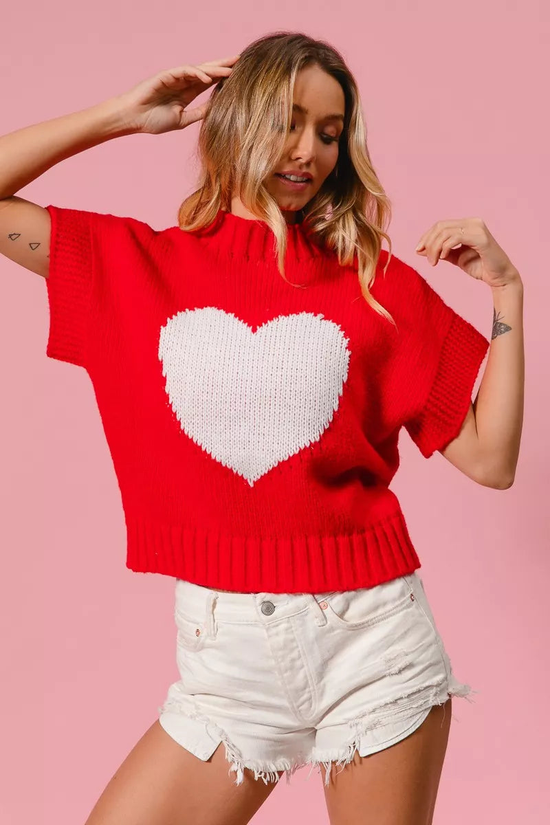 BiBi Valentines Sweater Red Rib Top White Banded Heart Pattern 4d949718f5774d06a2617bb6cb0b91ab-Max-Origin Trendsi