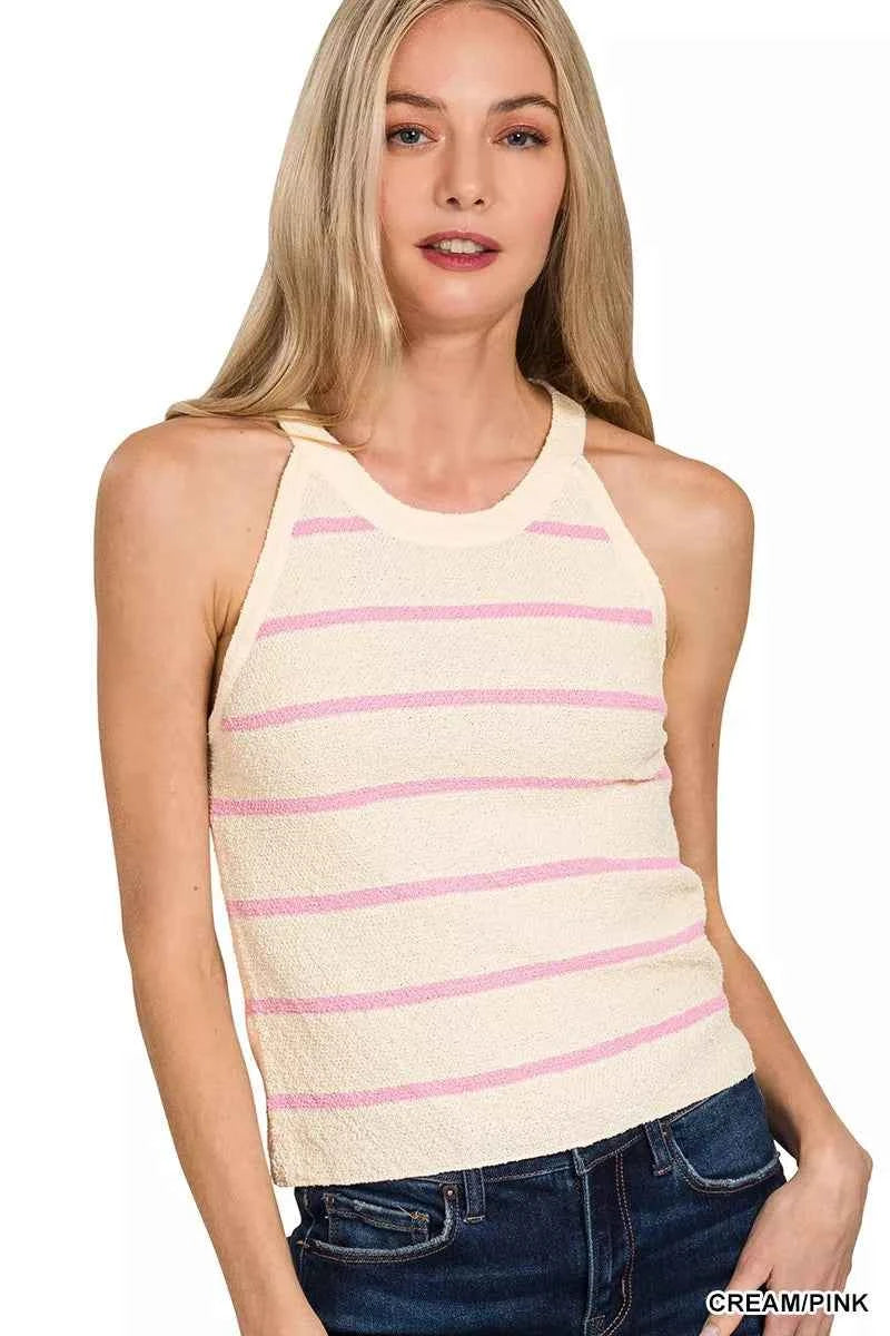 Zenana Women Sweater Tank Top Stripe Cream Pink 4da86bfbcb554c35846e2132117af1d3-Max-Origin Trendsi
