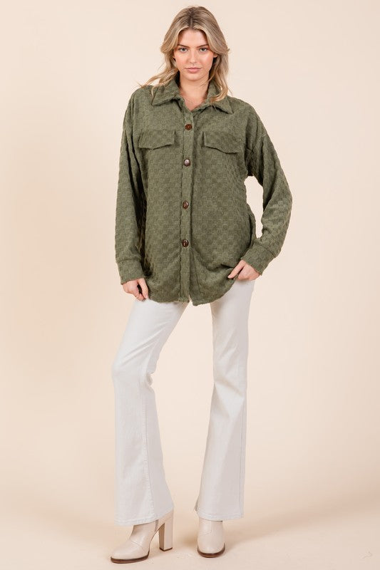 BOMBOM USA Women Shacket Moss Checkered Button Down Long Sleeve 4dd1c839-cc5c-49cf-9a24-65885e49c76e-Max Trendsi
