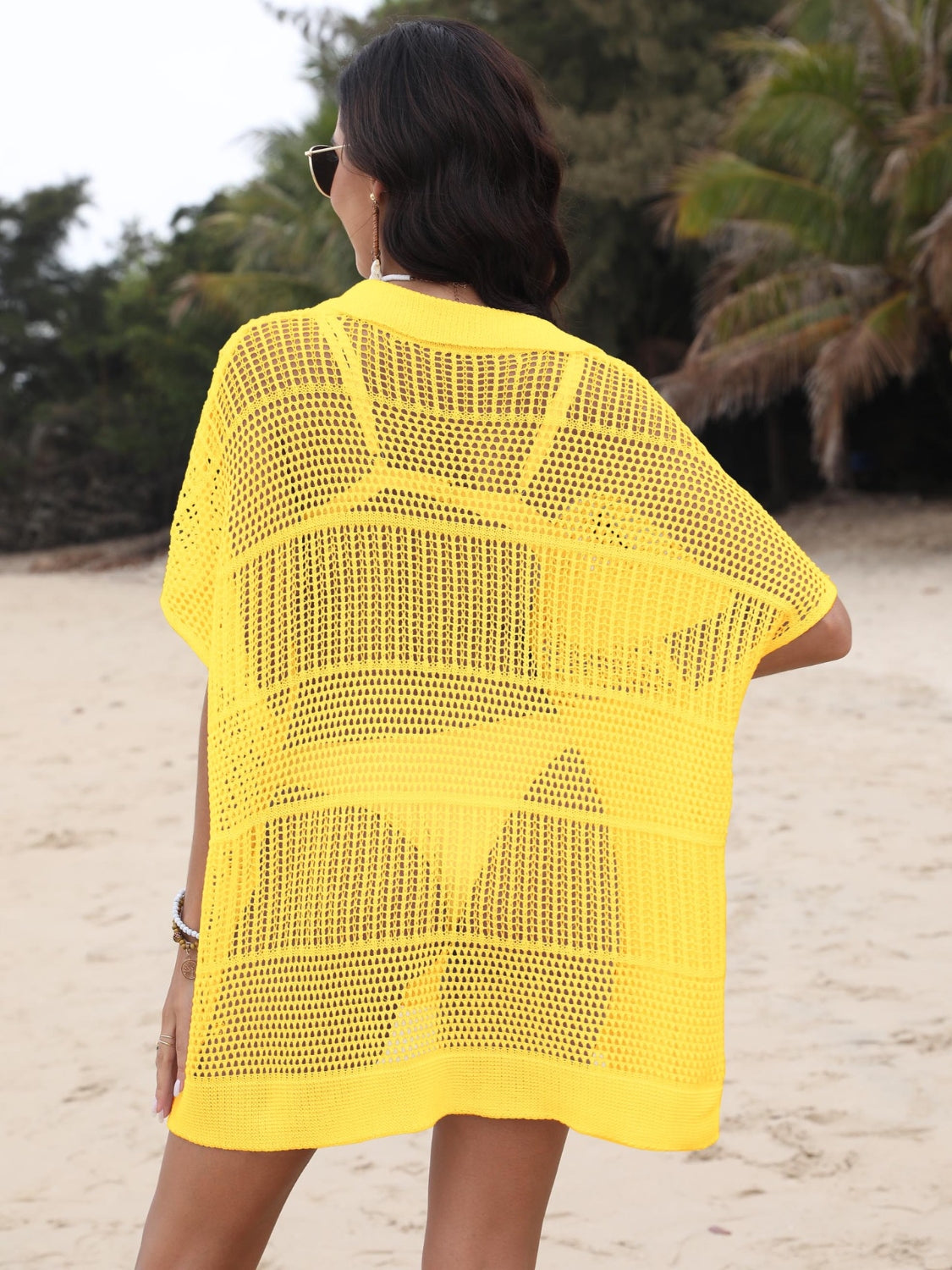 Cover-Up Dress Hollow Out Collared Neck Short Sleeve Sheer Openwork 4dd5cd57-5b01-4d46-9a6c-d123e5acf228-Max Trendsi