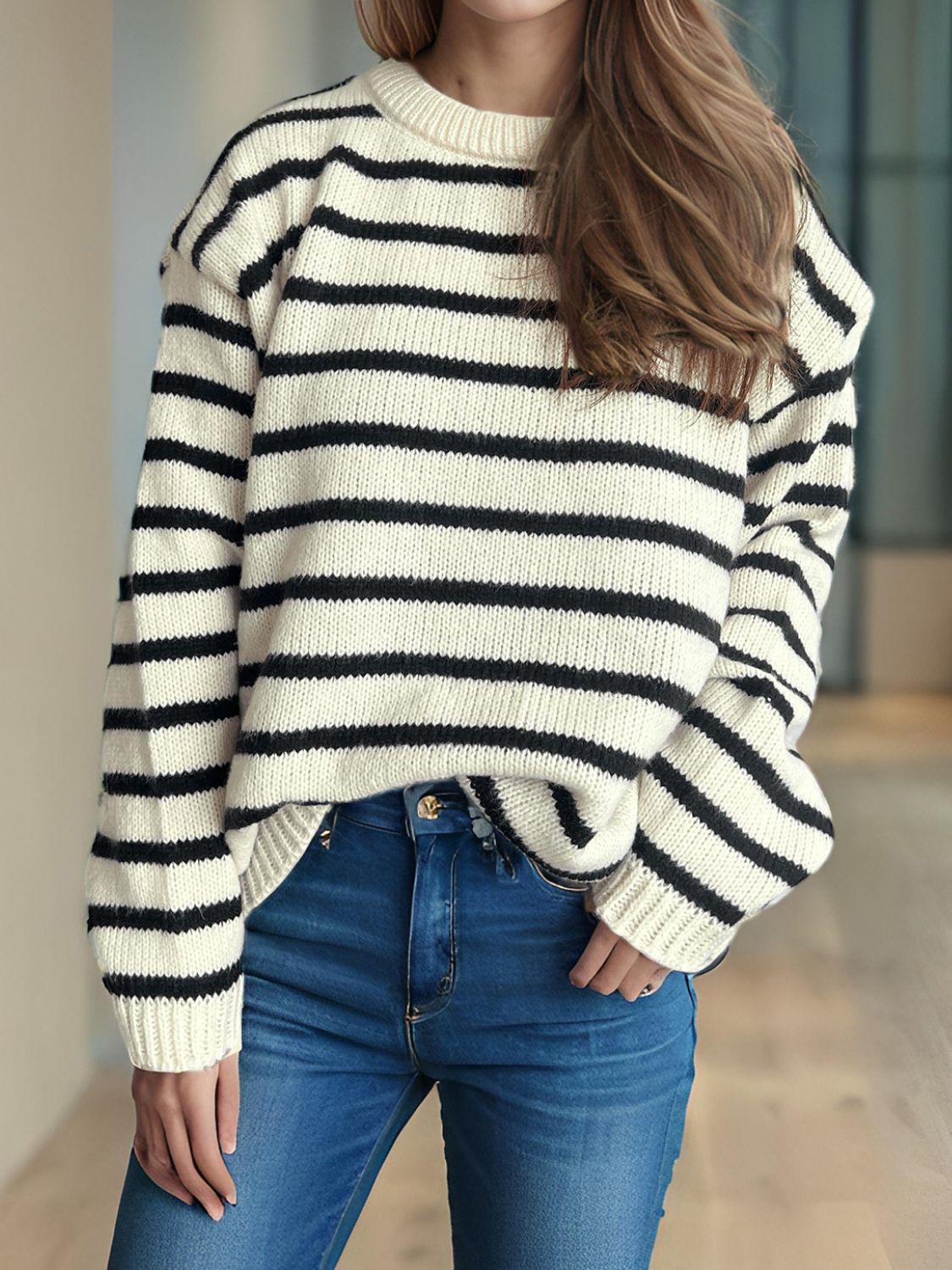 Striped Sweater Round Neck Long Sleeve Oversized Soft Knit Pullover 4dd937e1-377c-469d-ad10-fe6fe0b6d0d3-Max Trendsi