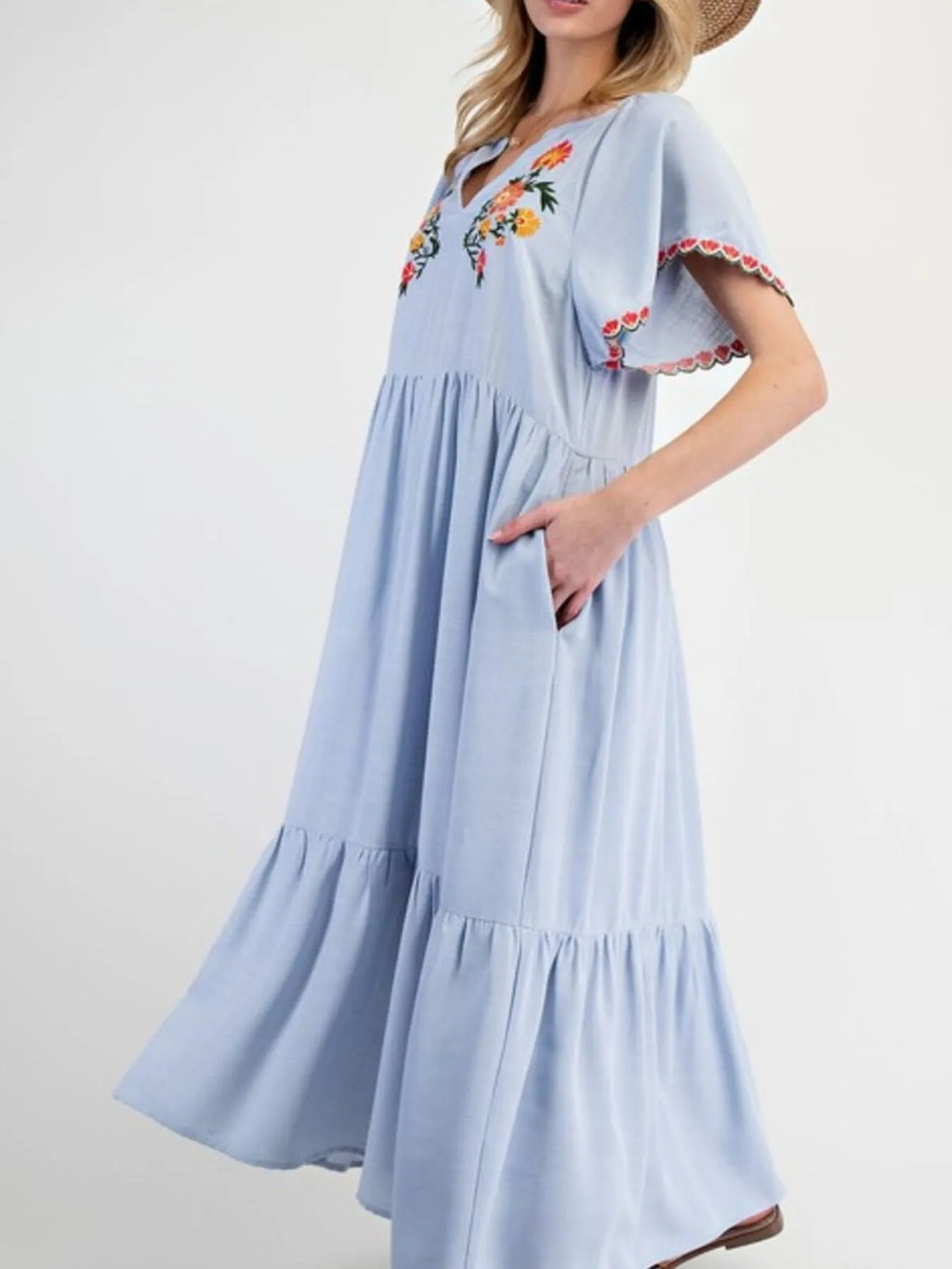 Midi Dress Floral Embroidered Notched Flutter Short Sleeve Ruffled Oversized 4def8668-e7d9-4cb0-a93f-d5b6fb740ae4-Max-Origin Trendsi