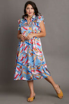 Umgee Ruffle Dress Leaf Colorful Print Plus Size Double Layered Short Sleeve 4defb472-4c56-4d69-a1b9-11a5607406ea-Min Trendsi