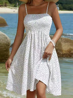 Mini Cami Dress Swiss Dot Smocked Square Neck with Thin Straps White 4dfe55632a0746caa25e3c5d780e0869-Max-Origin Trendsi