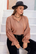 Plus Size Tie Neck Blouse with Flounce Sleeves