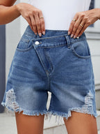 Moni Wear Denim Shorts Asymmetrical Waist Women's Distressed Raw Hem Medium 4e15d7e6-b26e-4f24-b2e1-2275236e9886-Max Trendsi