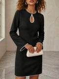 Keyhole Mini Dress with Pearl Trim