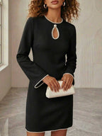 Keyhole Mini Dress with Pearl Trim