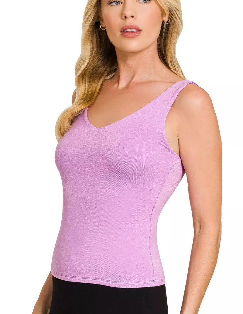 Zenana Premium Rayon Double-Layered V-Neck Tank Top