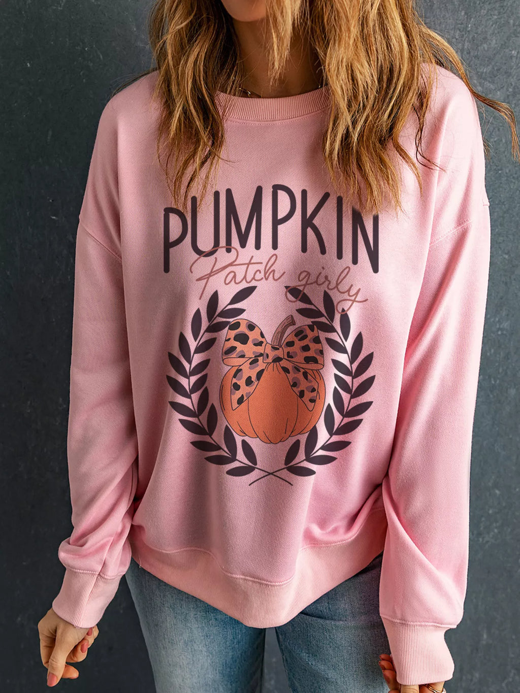 Women's Sweatshirt Halloween Leopard Bowknot Pumpkin Graphic Dusty Pink Top 4e3c00c0c86e4f948caea7bb713d5f7b-Max-Origin Trendsi