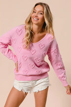 BiBi Women's Knit Top Pink Valentines Heart Pompom V Neck 4e4ccd17a90b4e43aaaacf8b9fda39bc-Max-Origin Trendsi