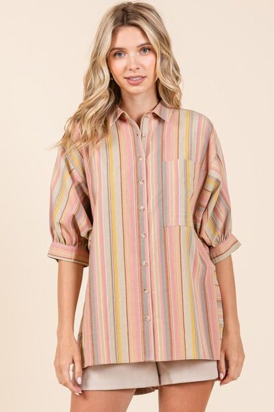 Mittoshop Striped Shirt Multicolor Bubble Half Sleeve Button Down Top 4e512e0e-4566-4d3b-9747-79e50d471d7b-Min Trendsi