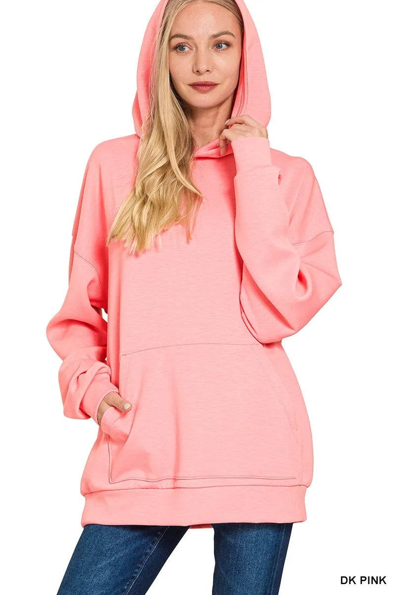 Zenana Hoodie Pink Oversized Scuba with Kangaroo Pocket Long Sleeve 4e67d171604344a7a86454f598c49547-Max-Origin Trendsi