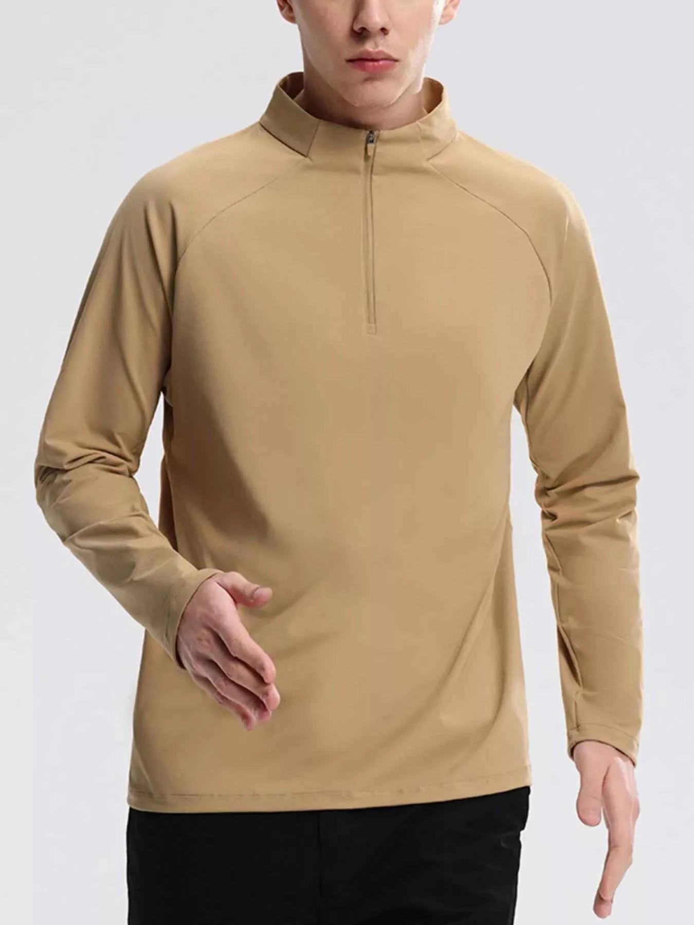 Men's Sweatshirt Cotton Half-Zip Long Sleeve Top Plus Sizes Khaki 4e6e0c32-13d8-4f86-81a6-bb153fdfca93-Max-Origin Trendsi