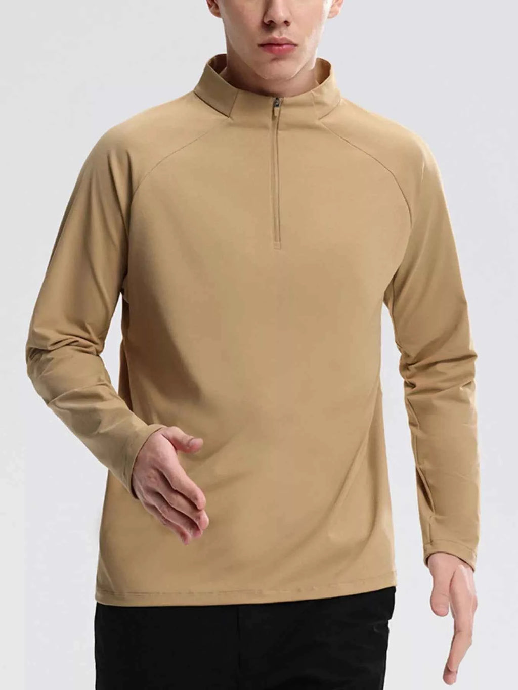 Men's Sweatshirt Cotton Half-Zip Long Sleeve Top Plus Sizes Khaki 4e6e0c32-13d8-4f86-81a6-bb153fdfca93-Max-Origin Trendsi
