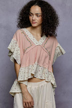 POL Floral Blouse V-Neck Short Sleeve Ruffled Double Gauze Top Embroidered 4e7df0f5-c108-48b3-89a4-c3c7e340cc43-Max-Origin Trendsi