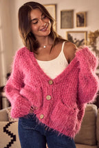 SO ME Womens Cardigan Pink Soft Touch Hairy Loose Fit Cozy Sweater 4e8133e5a8e3469192b56102976137ed-Max-Origin Trendsi