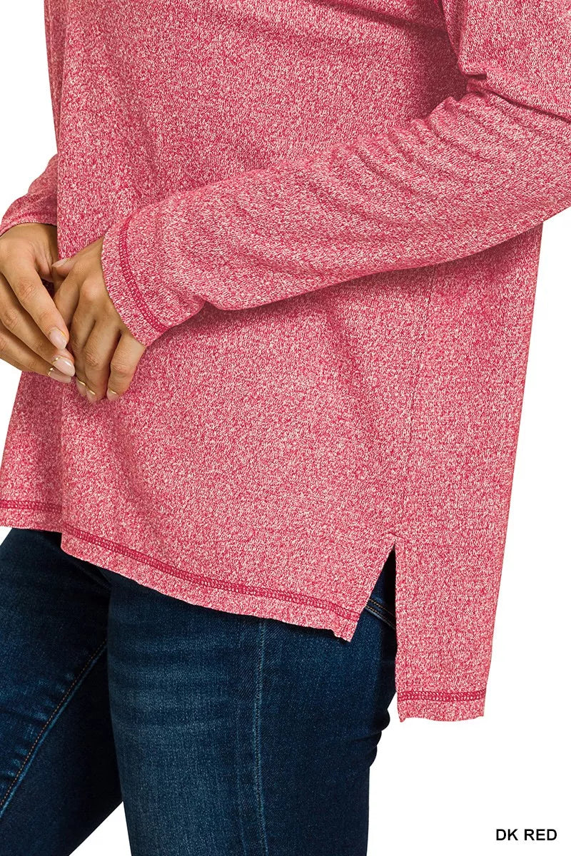 Zenana Soft Melange Hacci Exposed Seam Hi-low Tee 4e822319472849e6a18f7dac29378a22-Max-Origin Trendsi