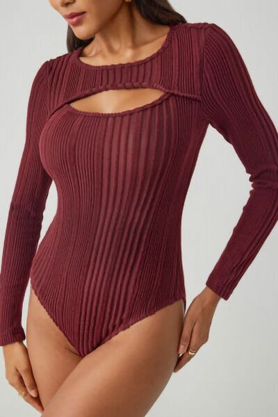 Bodysuit Ribbed Knit Cutout Bust Round Neck Long Sleeve Top 4e85e95e-554b-4172-a55a-a5b9ea36f4c0-Min Trendsi