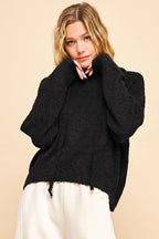 Davi & Dani Hooded Women Sweater Black Knit Drop Shoulder Long Sleeve 4e89e338-5fec-4917-b0ed-5a588bd3ef45-Max Trendsi