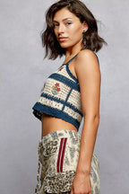 POL Crochet Cami Navy Multi Floral Embroidered Cropped Top with Scalloped Hem 4e9a3aa9-35d8-4999-90d0-9394b0bd99f4-Max-Origin Trendsi