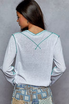 POL Womens T-shirt Round Neck Long Sleeve Top with Contrast Stitching Off White 4ec0eac8-d3a4-4d2d-bfdd-349f140328d3-Max-Origin Trendsi
