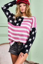 BiBi Knit Top American Flag Low Gauge Raw Hem Long Sleeve Black Mauve 4ec774e760c1471e8b0dc7bbd1e637f9-Max-Origin Trendsi