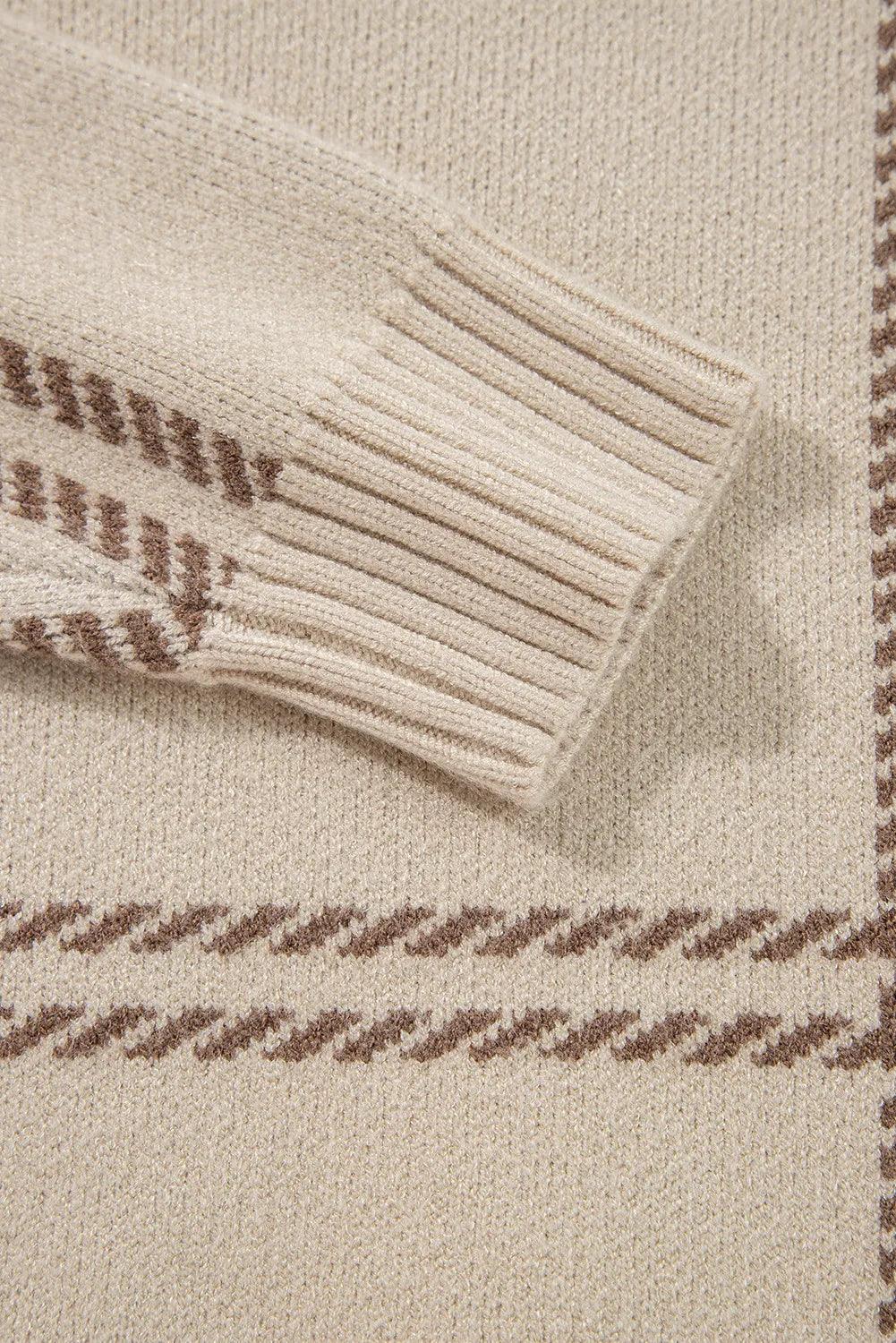 Plaid Sweater Round Neck Dropped Shoulder Long Sleeve Top 4ec9d540-b540-4947-a451-d5beef0dcb5f-Max Trendsi