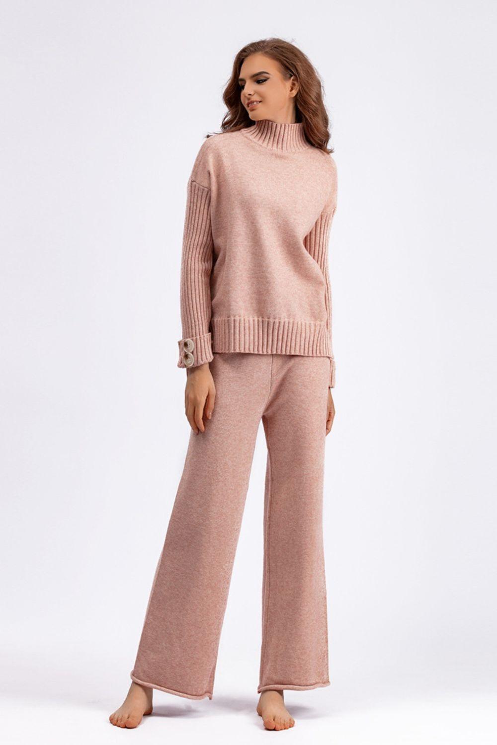 Basic Bae Turtleneck Sweater Set Long Sleeve Knit Top and Pants