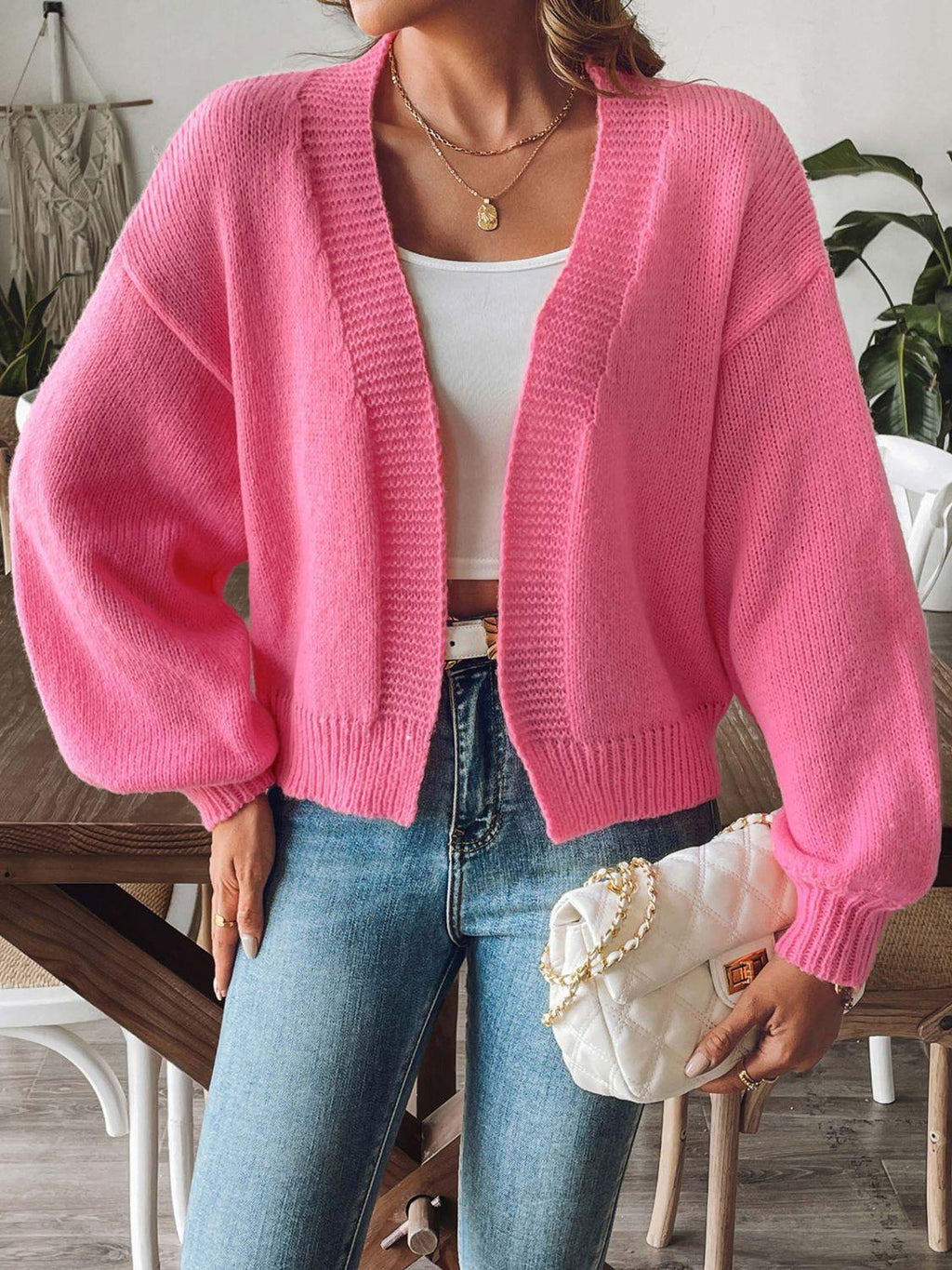 Knit Cardigan Open Front Long Sleeve Knitwear 4f18264b-f81a-4d9d-a95a-853e417856e6-Max Trendsi