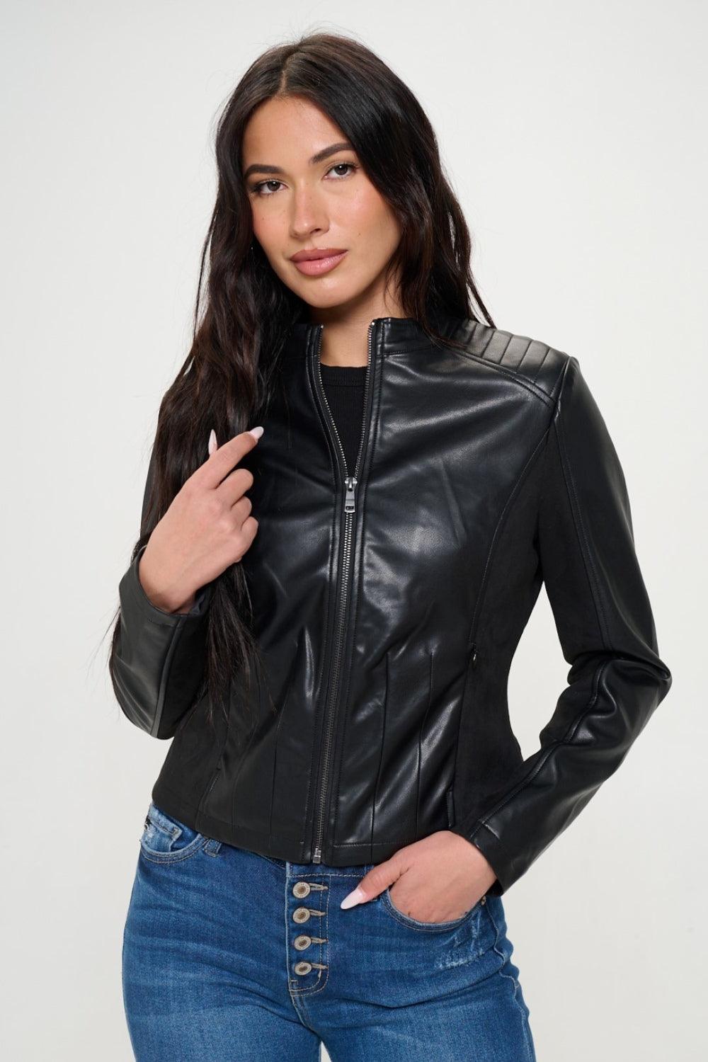 Coalition LA Black Moto Jacket Zip Up Vegan Leather Coat Black 4f31a31c-81ab-474c-b176-bf8a3a75aeb7-Max Trendsi