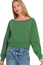 Zenana Fleece Boat Neck Cropped Sweatshirt