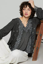 POL Womens Blouse Black Floral Embroidery Woven Top with Lace Trim 4f4074bd-2e7e-43df-ad90-d2b66b53cfa4-Max-Origin Trendsi