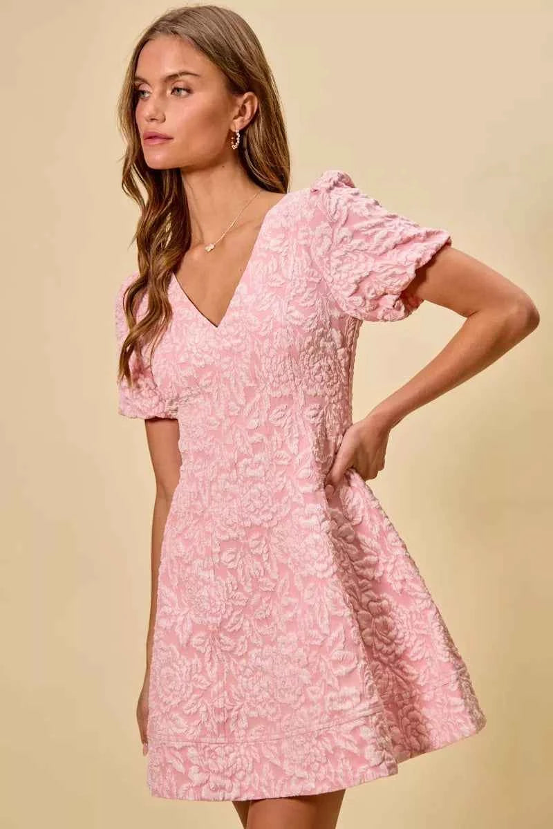 SO ME Mini Dress Floral Jacquard Blush Pink Fit And Flare Daily 4f47ca3da3004fd0a6fe50d7eb7de6a7-Max-Origin Trendsi